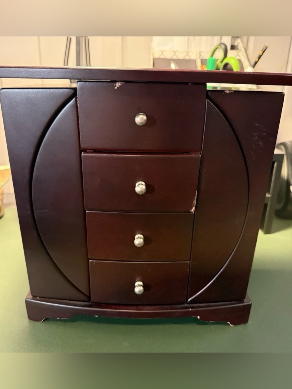 Elegant Dark Brown Wooden Jewelry Armoire with Drawers - Mele & Co